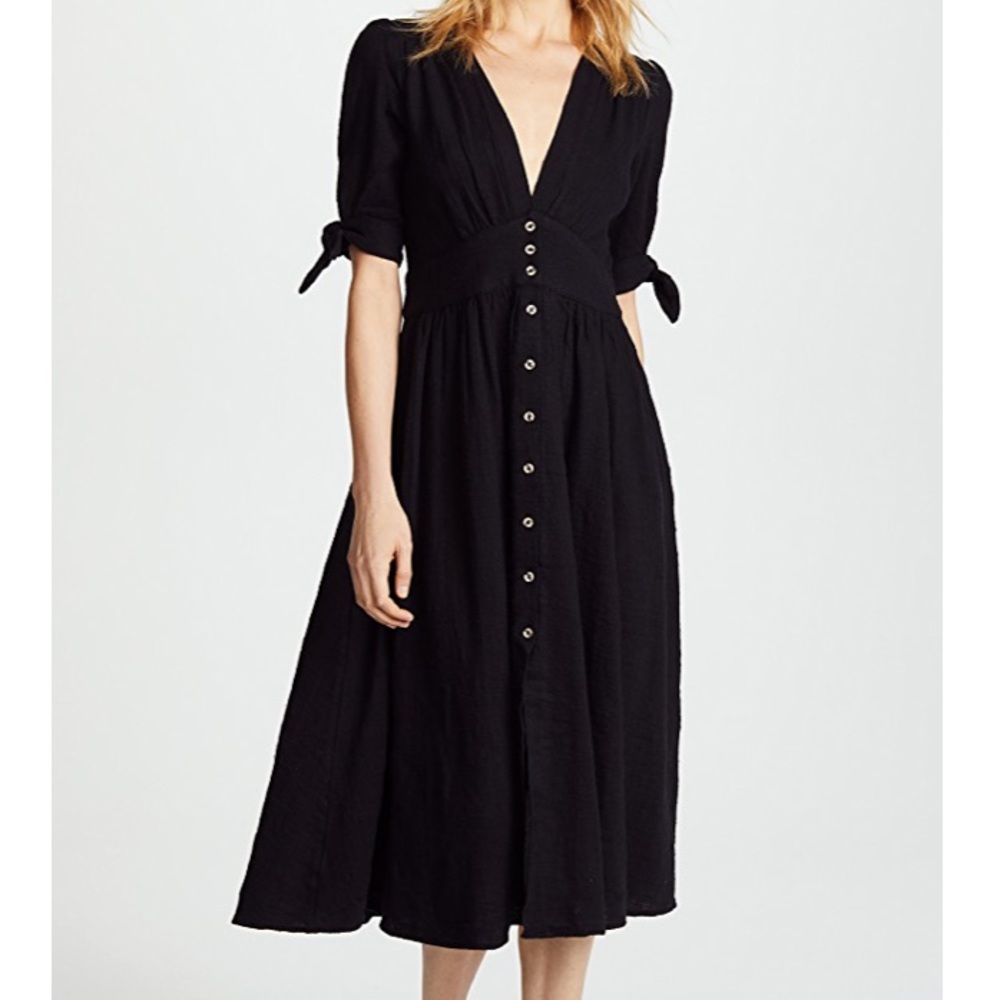 William B Deep V Midi Tie Sleeve Dress